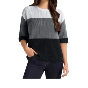 Matty M Monochrome Color Block Knit Sweater Black Top XXL